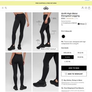 ALO Yoga Airlift High-Waist Elongated Legging - Black size s